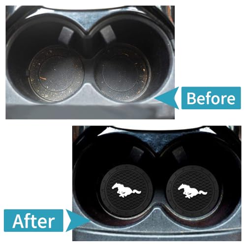 Car Cup Holder Coasters, 2PCS Non-Slip Silicone Car Coasters for Drink Holder Compatible with Mustang Snake Speedstar Evos Everest GT Shelby Mach-E Grand, Vehicle Inner Accessories for Cup Insert Mat