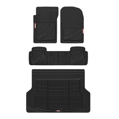 Motor Trend FlexTough Advanced Heavy Duty Black Rubber Car Floor Mats & Cargo Liner for SUV & Car Full Set - Universal Trim to Fit All Weather Automotive Floor Mat & Cargo Liners for SUV, Car, & Van