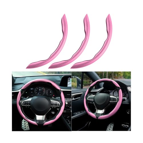 Mandark 3PCS Carbon Fiber Car Steering Wheel Cover, Anti-Skid Leather Vehicle Segmented Steer Wheel Protector, Auto Interior Protection Guard Accessories, Universal for Most Cars (Pink) - color: Pink
