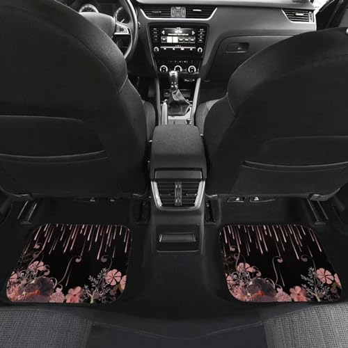 Pink Flower Black Automotive Floor Mats Front and Rear Car Mat Carpet Set 4 Pcs Fit for SUV,Vans,sedans,Trucks - color: Pink Flower Black