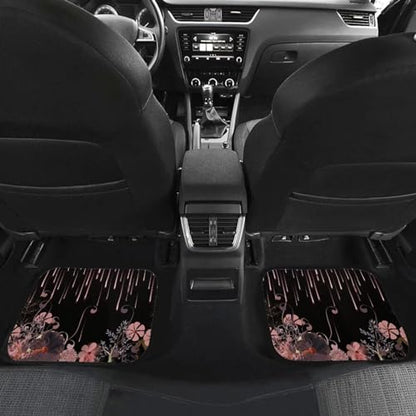 Pink Flower Black Automotive Floor Mats Front and Rear Car Mat Carpet Set 4 Pcs Fit for SUV,Vans,sedans,Trucks - color: Pink Flower Black