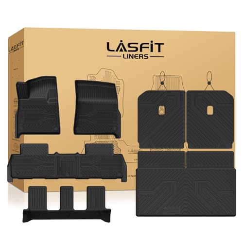 LASFIT Floor Mats&Trunk Mat&Backrest Mat for Rivian R1S 2025, TPE All Weather Floor Mats Custom Fit Floor Liner&Cargo Mat for R1S 2025 1st & 2nd & 3rd Row Full Set Car Mats and Cargo Liner - size: 2025|For Rivian R1S|Floor&Backrest&Cargo Mats