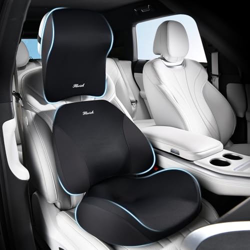 Car Seat Cushion & Lumbar Support Pillow & Car Neck Pillow for Driver Car Office Chair, Ergonomic Memory Foam Car Cushion & Back Support Pillow for Sciatica Pain Relief - Black - color: B-cushion&lumbar&neck Pillow-black