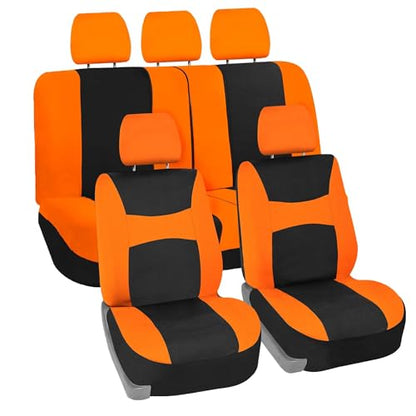 FH Group Flat Cloth Seat Covers Front Seat and Solid Rear Bench Full Set with Gift - Universal Fit for Cars, Trucks & SUVs (Orange) - color: Orange