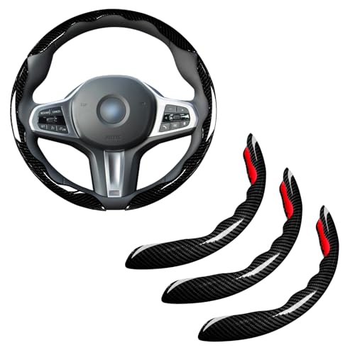 Car Steering Wheel Cover Set Bright Carbon Fiber Wrap Non-Slip 3pcs Steering Wheel Accessories 14.5-15 inch Universal (Black) - color: Black Black Black