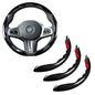 Car Steering Wheel Cover Set Bright Carbon Fiber Wrap Non-Slip 3pcs Steering Wheel Accessories 14.5-15 inch Universal (Black) - color: Black Black Black