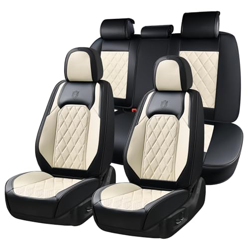 Coverado Car Seat Covers Full Set, Faux Leather Seat Covers for Car, Waterproof Car Seat Protectors 5 Seats, Automotive Seat Covers Universal Fit for Most Cars SUV Trucks- Black&White - color: A-Black&White, size: Full Set