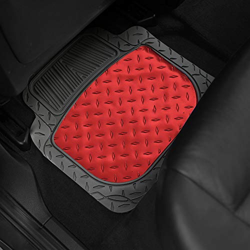 FH Group Automotive Floor Mats - Heavy-Duty Metallic Rubber Floor Mats for Cars, Universal Fit Full Set, Climaproof & Trimmable Floor Mats for Most Sedan, SUV, Truck, Red
