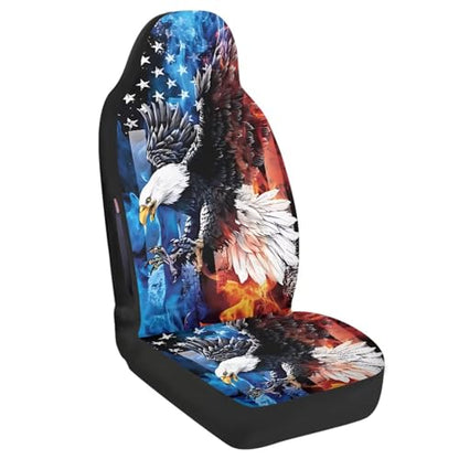 Eagle American Flag Printed 2 Pcs Car Front Seat Cover Waterproof, Non Slip Car Seat Cushion Protector Compatible with Airbag, Universal Fits for Most Auto SUV Truck Sedan - color: Blue and Red - Eagle American Flag