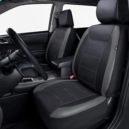 Flying Banner car seat Covers Protects Water Proof Faux Leather Carbon Fiber Front and Rear Bench (Black Gray, Full Set - 8PCS) - color: Gray Black, size: Full Set -- 8PCS