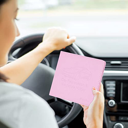 Car Insurance and Registration Holder, 5.5 x 5 Inch PU Leather Vehicle Glove Box Organizer Wallet Case for Insurance Card, Driver License, Paperwork - Pink - color: Pink