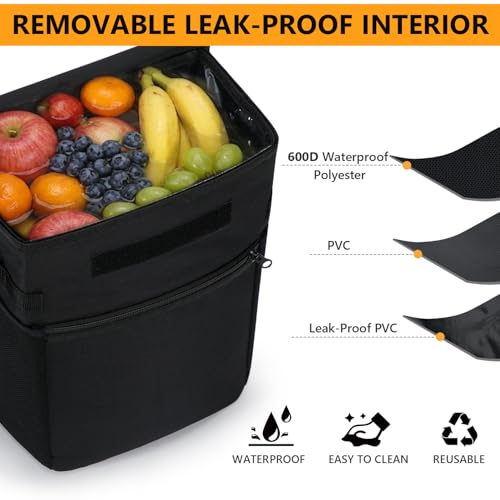 Car Trash Can with Lid, 100% Leak-Proof Removable Liner, Collapsible Automotive Garbage Bin & Organizer with Storage Pockets, Universal Fit for SUV, Truck, RV (Black) - color: Black