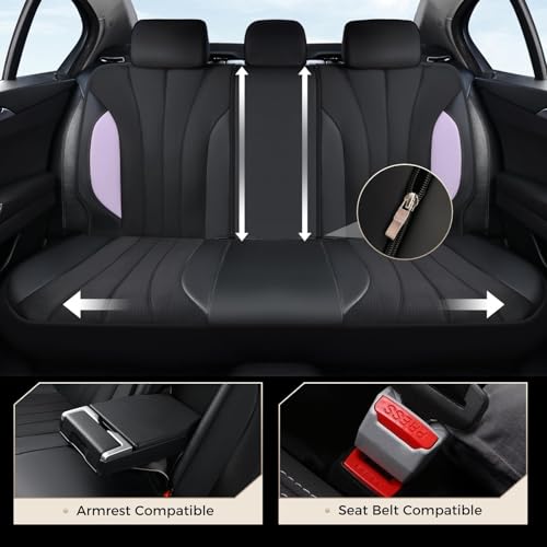 Coverado Car Seat Covers Full Set, Automotive Seat Covers 5-piece, Leather Car Protectors 5 Seats, Purple Auto Seat Covers Spill-Proof Design Universal Fit for SUV, Vans, Sedan, Truck - color: B-Purple&Black