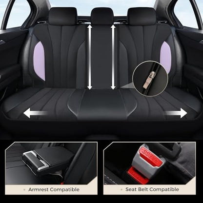 Coverado Car Seat Covers Full Set, Automotive Seat Covers 5-piece, Leather Car Protectors 5 Seats, Purple Auto Seat Covers Spill-Proof Design Universal Fit for SUV, Vans, Sedan, Truck - color: B-Purple&Black