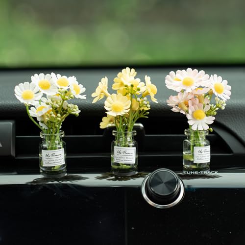 Rislobx Daisy Vase Car Dashboard Decorations, Daisy Flower Cute Rearview Mirror Decor, Fun Car Interior Ornament Accessories for Women - color: Daisy Flower