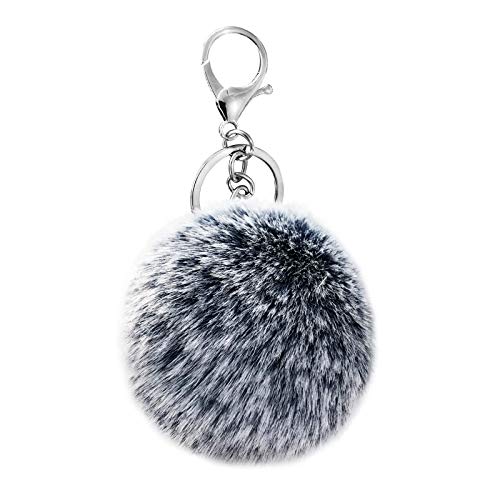 Cute Faux Rabbit Fur Ball Pom Pom Keychain Car Key Ring Handbag Tote Bag Pendant Purse Charm - color: Frost Navy