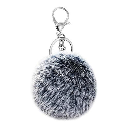 Cute Faux Rabbit Fur Ball Pom Pom Keychain Car Key Ring Handbag Tote Bag Pendant Purse Charm - color: Frost Navy