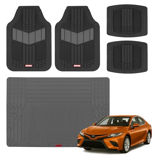 Motor Trend FlexTough Gray Floor Mats for Cars & Cargo Mat Full Set - All Weather Front & Rear Rubber Automotive Floor Mats & Cargo Liner for SUV, Car, & Van - Interior Trunk Mat & Floor Cover - color: Gray, size: Small Cargo Mat