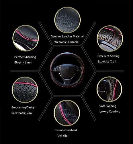 Car Steering Wheel Cover, Anti-Slip, Safety, Soft, Breathable, Heavy Duty, Thick, Full Surround, Sports Style (Black with Pink Line) - color: Black with Pink Line