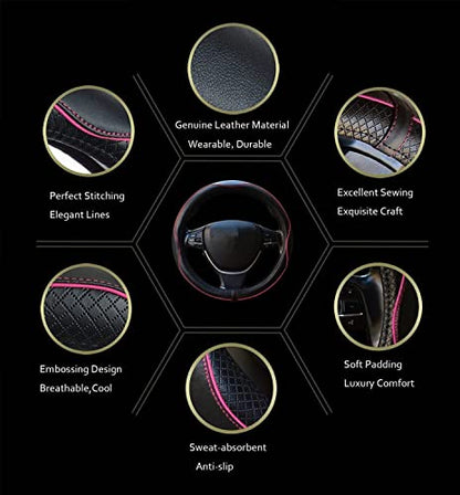 Car Steering Wheel Cover, Anti-Slip, Safety, Soft, Breathable, Heavy Duty, Thick, Full Surround, Sports Style (Black with Pink Line) - color: Black with Pink Line