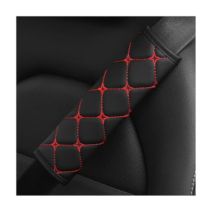 HZEL 2PCS Car Seat Belt Cover, Breathable Leather Automotive Safety Seatbelt Shoulder Strap Protector, Soft Harness Pad to Protect Neck Shoulder, Universal Vehicle Interior Accessories (Red) - color: Red