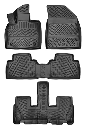 RizLiner Hyundai Palisade 7-Seater 2020-2025 (No 8-Seater Model) Floor Mats 3D Custom Fit Compatible with Hyundai Palisade Rubber Car Mats Laser Measured Floor Liners All Weather TPE (Front & Rear) - size: Palisade 2020 - 2025 (7 Seats)