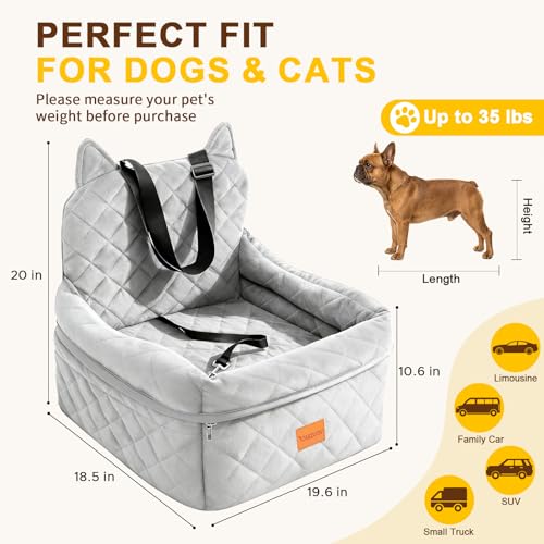 Dog Booster Car Seats for S/M Dogs Up to 35lbs,Pet Car Seat/Travel Bed with Washable&Removable Cover,Storage Pockets,Dog Safety Belt and Elevated Cushion Fits in Front/Back Seat - color: Grey