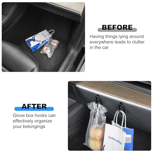 2PCS Glove Box Hook for Tesla Model Y Glove Box Organizer Bag Holder Storage Hanger Clip for 2024-2025 Tesla Model Y Interior Accessories, Unique Car Shape