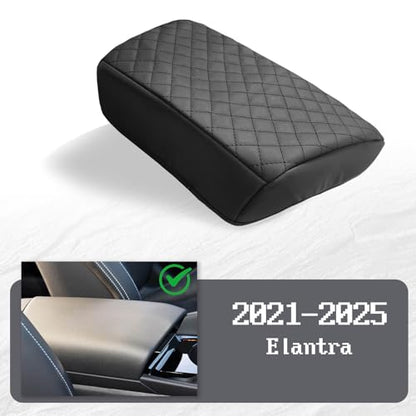 Center Console Cover Compatible with Hyundai Elantra 2021-2025 Automatic Brake, Leather Middle Console Armrest Lid Cover Protector, Anti-Scratch, Black (Not for Handbrake)