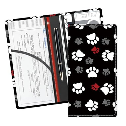 Leather Car Registration and Insurance Card Holder, Cute Car Accessories Vehicle Glove Box Car Organizer for Documents, Cards, License Cute White Red Dog Paws - color: Cute White Red Dog Paws