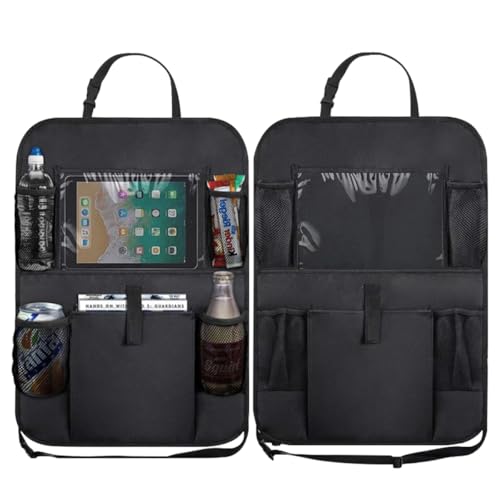 2PCS Car Backseat Organizer, Waterproof Oxford Fabric Auto Back Seat Protector Kick Mats with Clear 10" Tablet Holder & 5 Storage Pockets, Universal Vehicles Travel Accessories