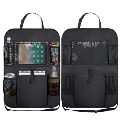 2PCS Car Backseat Organizer, Waterproof Oxford Fabric Auto Back Seat Protector Kick Mats with Clear 10" Tablet Holder & 5 Storage Pockets, Universal Vehicles Travel Accessories