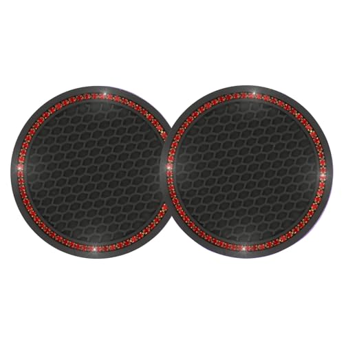 2PCS Bling Car Cup Coaster, Universal Cup Holder Insert Coaster, Rhinestone Anti Slip Silicone Car Accessories Coaster, Suitable for Most Car Interior, Best Gift Car Bling for Women, Black and Red - color: Black and Red, size: 2 Count