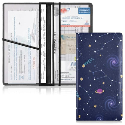 linqin Car Registration and Insurance Card Holder, Galaxy Space Glove Box Organizer Card Document Wallet - color: Galaxy Space