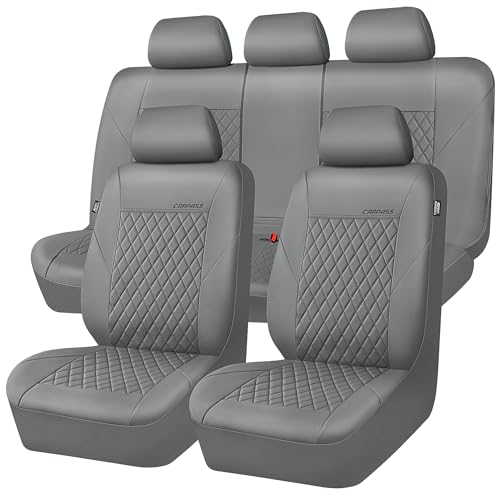 CAR PASS Quilting Faux Leather Seat Covers Full Set, Waterproof Deluxe PU Premium Auto Seat Cover, Breathable Seat Covers Universal Fit for Most Sedan SUV Van Small Truck, Airbag Compatible All Gray - color: Full Gray, size: Full Set (Front and Rear)