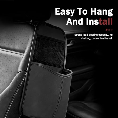 Car Hanging Tissue Holder, Strap-On Non-Slip Front and Back Seat Side Organizer with Mesh Net, Waterproof Leather Space Saving Car Cup Holder, Universal for Most Cars (Black) - color: Black