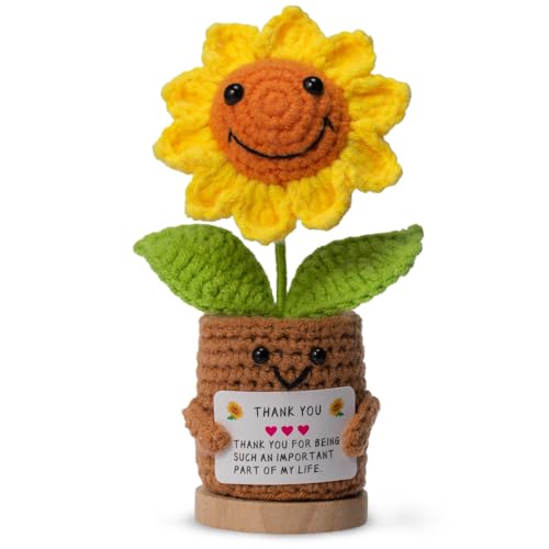 Levvohd Thank You Gifts for Teacher Women, Crochet Sunflower Gifts Office Desk Decor, for Mothers Day Birthday Graduation for Teacher Coworkers Appreciation (Thank You Love - C) - color: Thank You Love