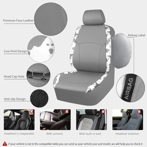 CAR PASS Cow Print Faux Leather Car Seat Covers & Cow Car Mats & Cow Steering Wheel Cover Seat Belt Pads Universal fit for SUV,Van,Saden,Truck Cute Car Accessories Automobile Interior Sets All Gray - color: Cow Print Gray