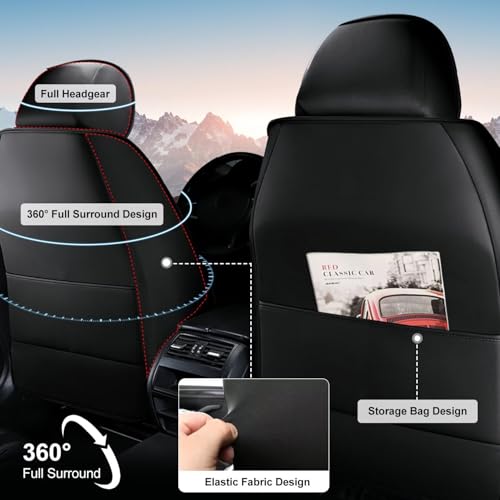 TTX LIGHTING Seat Covers Full Set 5 Seats Faux Leather Waterproof Car Seat Covers Breathable with Anti-Slip Universal Fit for Most Cars SUV Trucks (5 Seats, Black&Grey) - color: #073 Black&Grey, size: 1.Universal Fit Most Cars - 5 seat covers full set