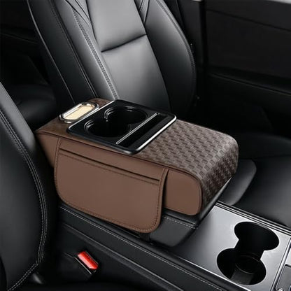 5 in 1 Car Center Console Cover, Car Armrest Cover with Cup Holder, Storage Pockets, Tissue Box Slot, Phone Holder, Car Interior Accessories (Coffee) - color: Coffee