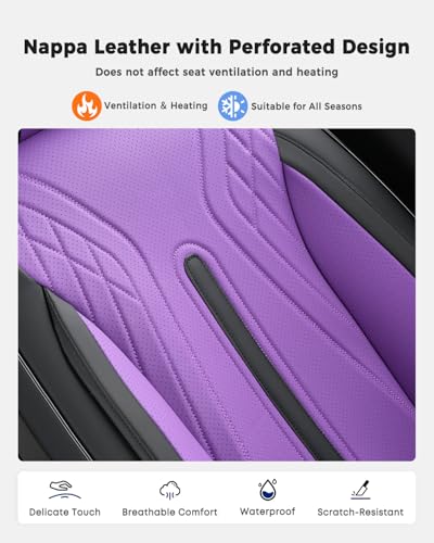 Huidasource Front Seat Covers, Universal Fit for Most Cars SUV Trucks, Full Coverage Nappa Leather Seat Cover, Airbag, Velcro Adjustable, Seat Function Retain, Black&Purple - color: FR: Black&Purple, size: Front