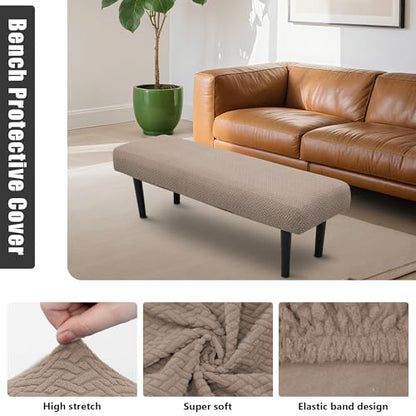 Stretch Bench Seat Cover, Reusable Slipcover for Dining Room & Bedroom, Removable Washable Rectangular Bench Covers, Elastic Fit for Home Furniture (Twill Camel) - color: Twill Camel