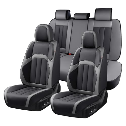 Coverado Nappa Leather Car Seat Covers Full Set, Luxury Waterproof Seat Protectors, Airbag Compatible Anti‑Slip Auto Seat Covers, Universal Fit for Most Cars SUVs Trucks Pickup Vehicles - color: BlackGray, size: FullSet
