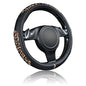 Flying Banner car Steering Wheel Cover Gel Massage Velvet Cool Warm Universal Size 15 inches SUV Truck Anti Slip Odorless Summer Winter (Black Brown Leopard Print, Gel Massage) - color: Black Brown Leopard Print