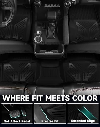 Premium Color TPE Floor Mats for Toyota Tacoma 2024 2025 2026 Double Cab Auto Tran (Not fit Hybrid) | Carbon Fiber Wing Design | All-Weather Floor Liners TRD/SR/SR5/limited 1st&2nd Row Mats