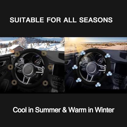 Suede Steering Wheel Cover with Upgraded Silicone Inner Ring, Anti Heat, Breathable, Anti-Slip, Leather Universal 14.5 to 15 inch Steering Wheel Cover (Pure Black) - style: Pure Black