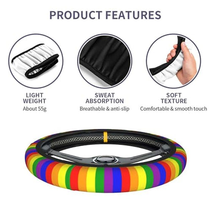 Rainbow Gay Steering Wheel Covers lesbianism Progress Pride Flag Non Slip Neoprene Steering Wheel Protector Covers Universal 15 inch for Women/Men Universal Gay Car Steering Wheel Cover - color: Gay