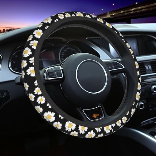 Beautiful Daisy Steering Wheel Cover - Cute White Daisy Steering Wheel Covers Car Cup Holder Pad 2 Pack Accessories Universal 15 Inch Auto Anti-Slip Car Wheel Protector - color: Daisies
