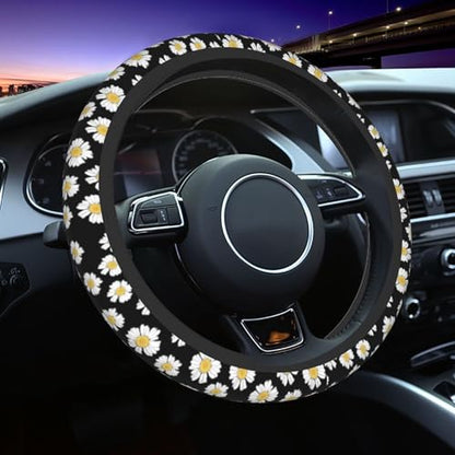 Beautiful Daisy Steering Wheel Cover - Cute White Daisy Steering Wheel Covers Car Cup Holder Pad 2 Pack Accessories Universal 15 Inch Auto Anti-Slip Car Wheel Protector - color: Daisies