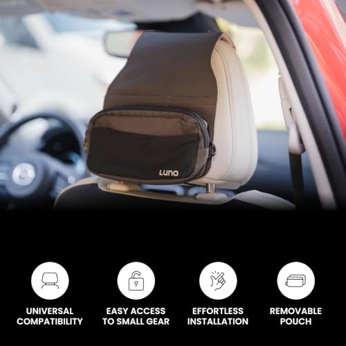 Luno Universal Headrest Organizer – Car Headrest Storage for Car with 5 Pockets, Removable MOLLE Pouch & Customizable Storage | Fits All Vehicles for Camping, Overlanding & Everyday Gear Access